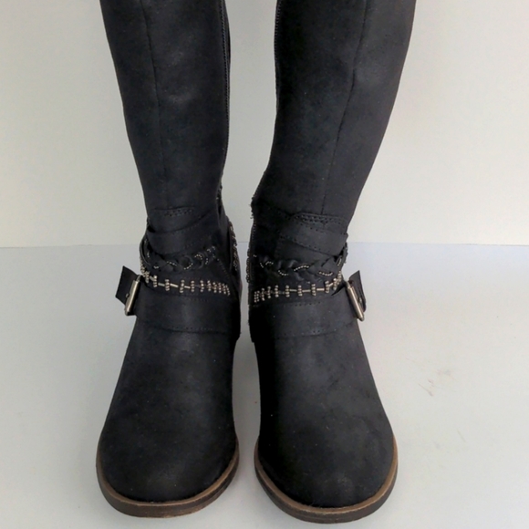 SO Faux Suede Black Beaded Embellished Knee Boots - Picture 2 of 6